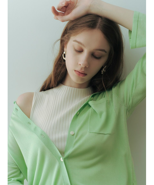 シルクブレンドハイネックノースリリブニット/ウォッシャブル