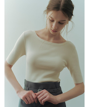 シルクブレンド前後2way半袖リブニット/ウォッシャブル