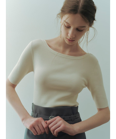 シルクブレンド前後2way半袖リブニット／ウォッシャブル