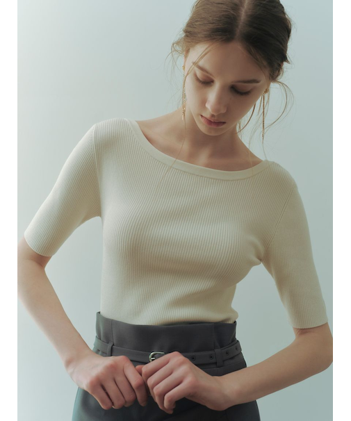 シルクブレンド前後2way半袖リブニット／ウォッシャブル