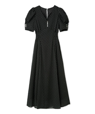 パフスリーブドットワンピース