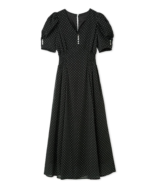 パフスリーブドットワンピース