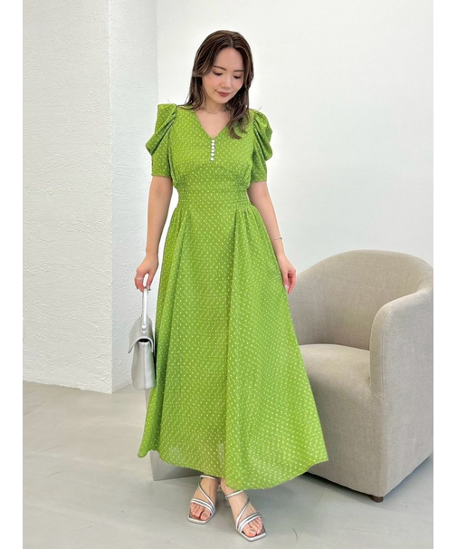 パフスリーブドットワンピース