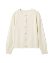 シルクブレンドクルーネック金釦ニットカーディガン／ウォッシャブル