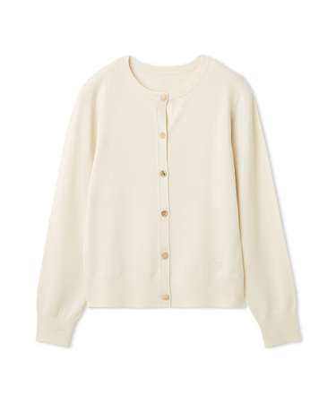 シルクブレンドクルーネック金釦ニットカーディガン／ウォッシャブル