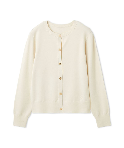シルクブレンドクルーネック金釦ニットカーディガン／ウォッシャブル