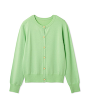 シルクブレンドクルーネック金釦ニットカーディガン／ウォッシャブル