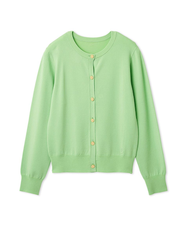 シルクブレンドクルーネック金釦ニットカーディガン／ウォッシャブル