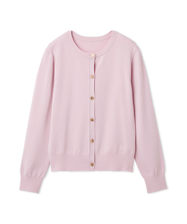 シルクブレンドクルーネック金釦ニットカーディガン／ウォッシャブル