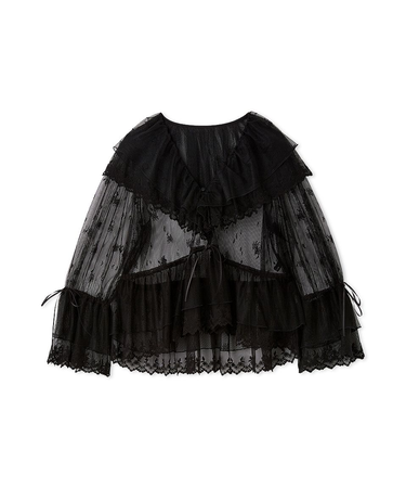 ラッフルデザインチュールエンブロイダリーブラウス