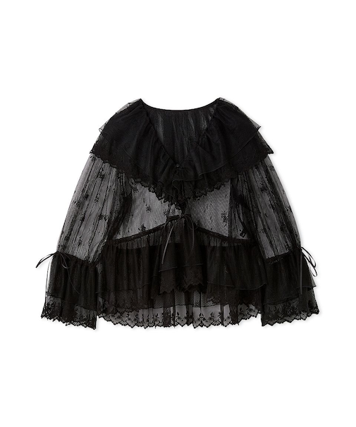 ラッフルデザインチュールエンブロイダリーブラウス