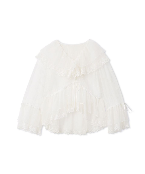 ラッフルデザインチュールエンブロイダリーブラウス