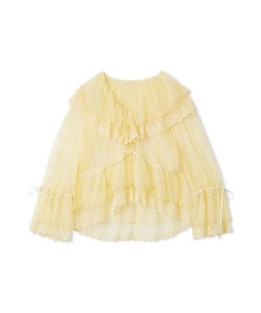 ラッフルデザインチュールエンブロイダリーブラウス