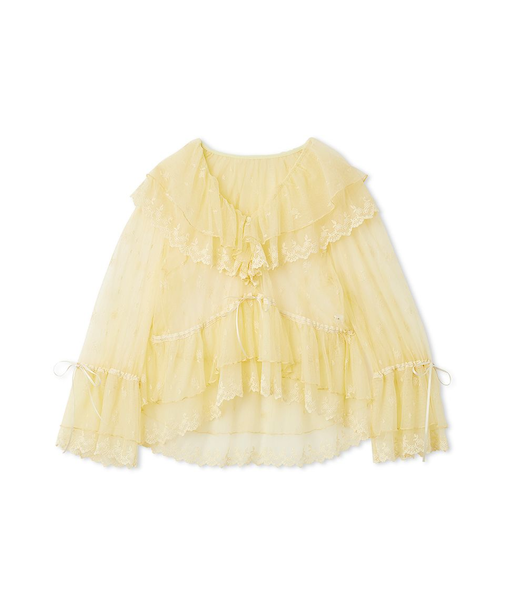 ラッフルデザインチュールエンブロイダリーブラウス