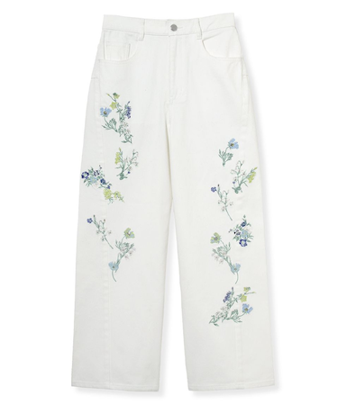フラワーエンブロイダリーデニムパンツ
