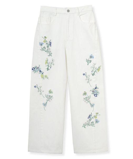 フラワーエンブロイダリーデニムパンツ