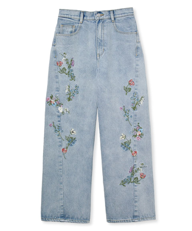 フラワーエンブロイダリーデニムパンツ