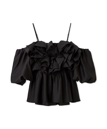 フラワーライクフリルペプラムブラウス