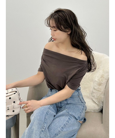 ドレープネックオフショルカットソー/ウォッシャブル