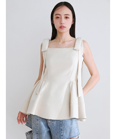 【WEB限定】リボンペプラムトップス／ウォッシャブル