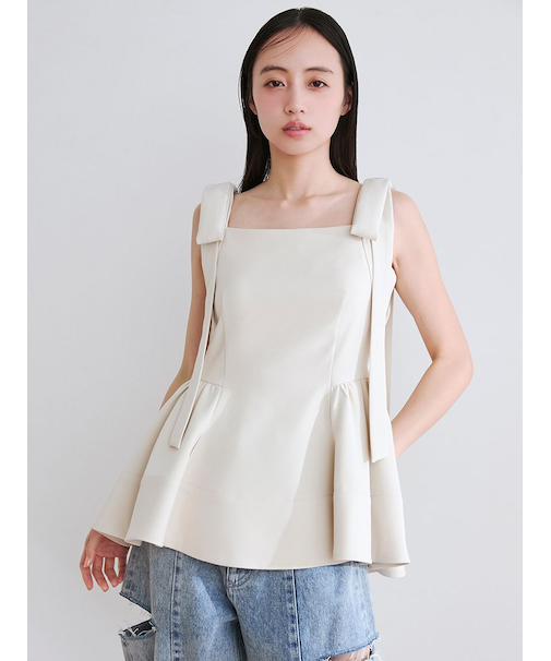 【WEB限定】リボンペプラムトップス／ウォッシャブル