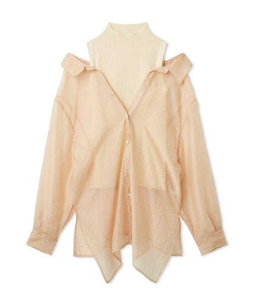 セミシアーシャツレイヤードニット