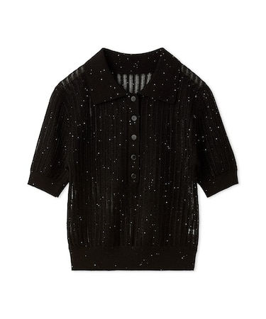 スパンコールアイレットケーブルポロニット