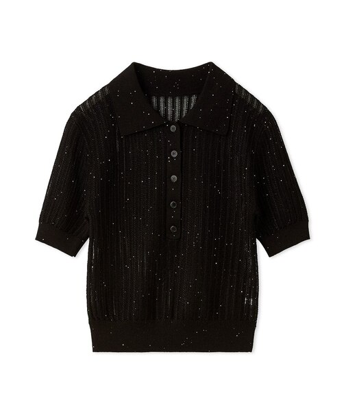 スパンコールアイレットケーブルポロニット