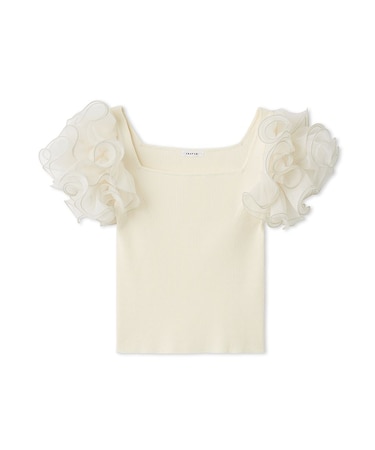 オーガンジーフリルスリーブニット