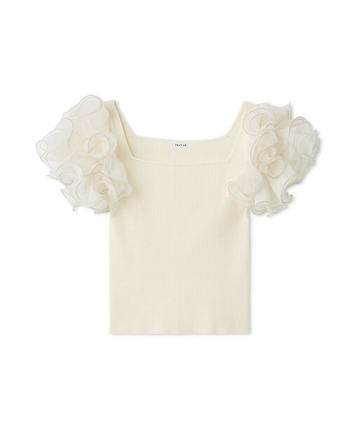 オーガンジーフリルスリーブニット