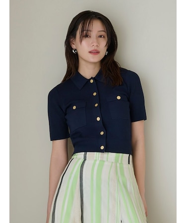 ポロカラーハーフスリーブニットカーディガン／ウォッシャブル・接触冷感