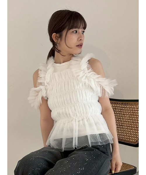 コ*コ様 未使用タグ付き　フレイアイディー　2WAYチュールトップス チュールコンビ2wayカットトップス｜フレイアイディーの通販｜&mall