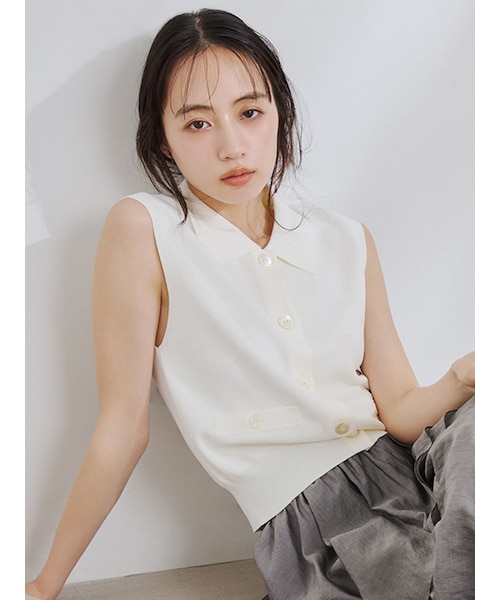 FRAY I.D ノースリーブポロニット／ウォッシャブル・接触冷感 ノースリーブポロニット／ウォッシャブル・接触冷感｜フレイアイディー
