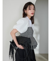 パフスリーブポロカラートップス