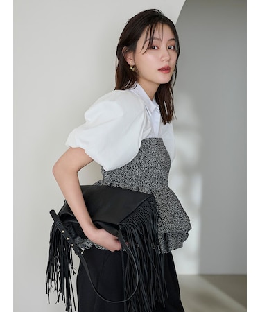 パフスリーブポロカラートップス