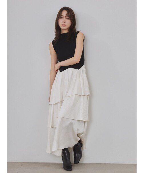 【00サイズあり】ティアードドッキングニットワンピース