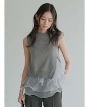 チュールフリルレイヤードニットトップス