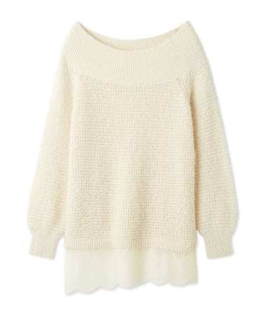 【WEB限定】レースレイヤードニットミニワンピース