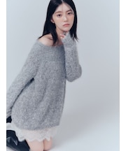 【WEB限定】レースレイヤードニットミニワンピース