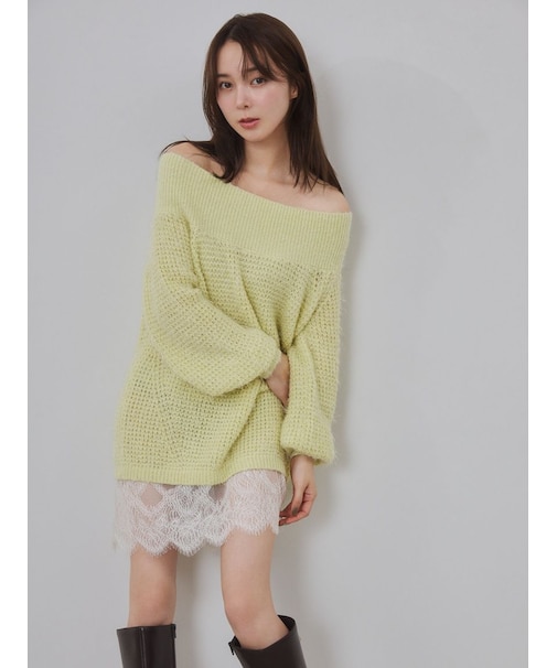 【WEB限定】レースレイヤードニットミニワンピース
