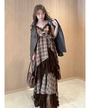 レーストリムティアードロングワンピース