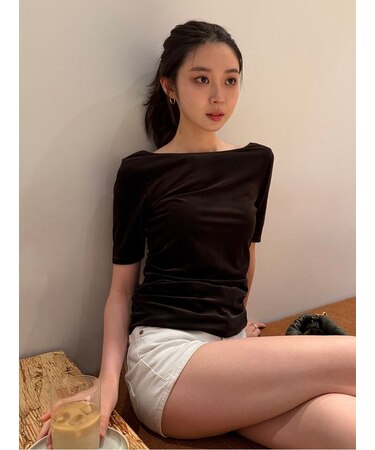 シアーベロアバックオープンTシャツ
