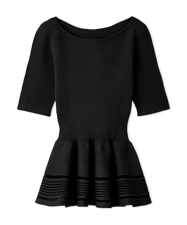 【ウォッシャブル】ホールガーメントハーフスリーブペプラムニット