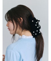 【ルエル】ベロアパールリボンヘアクリップ