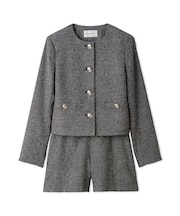 ノーカラージャケット×ショートパンツセット