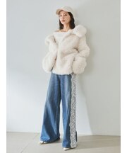 サイドレースハイウエストワイドデニムパンツ