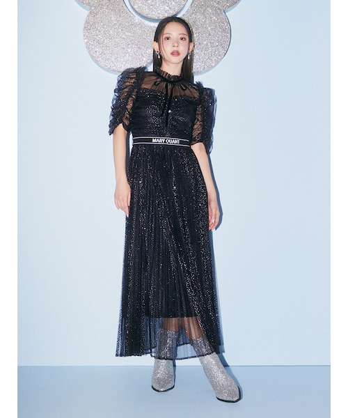 ヴィンテージレーストリムサテンロングドレス｜リリーブラウンの通販