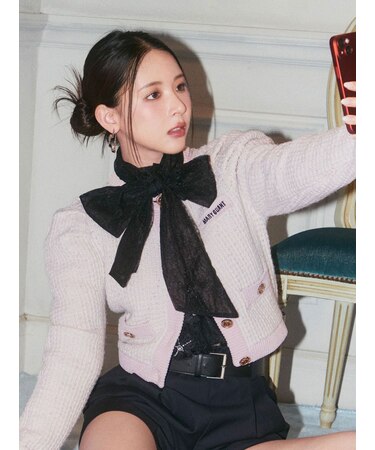 【WEB・一部店舗限定カラー】【LILY BROWN×MARY QUANT】ツイードニットカーディガン