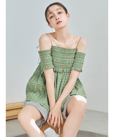 3wayシャーリングペプラムトップス