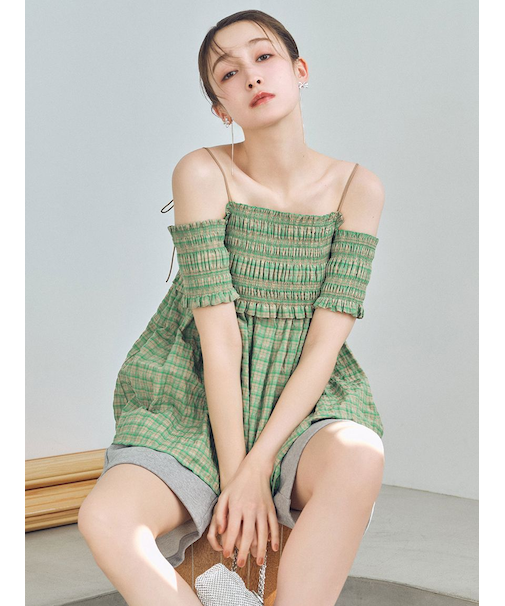 3wayシャーリングペプラムトップス